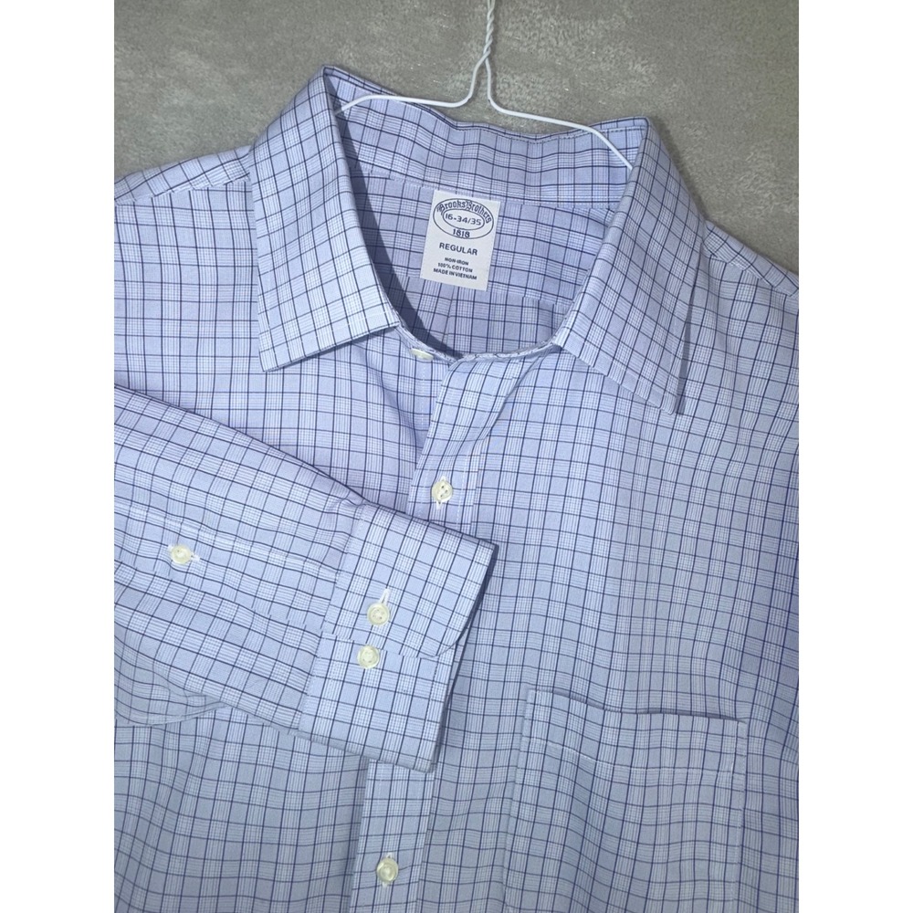 Brooks Brothers 1818 Regular Fit 16X34/35 Non-Iron Blue Tattersall Check Shirt